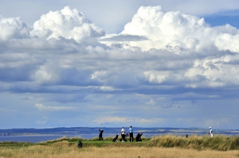 Gullane No 1. 15th tee with players